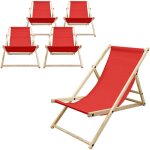Lot de 5 chaises longues pliantes en bois chiliennes, rouge, dossier rglable, 3 positions de couchage, ...
