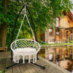 Ecd germany fauteuil suspendu avec coussin beige et support noir 208 cm, style boho, design macramé, ... Ecd germany fauteuil suspendu avec coussin beige et support noir 208 cm, style boho, design macramé, ...