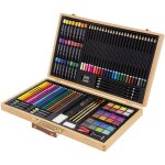 Set de peinture de 109 pices avec coffret en bois, kit d'art dessin enfants, crayons de couleur, pastels ...