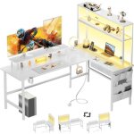 Ecofurnix - bureau d'ordinateur en l moderne - ergonomique - prise usb int�gr�e - blanc - 150x50 cm