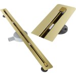 Caniveau de douche linéaire 100 cm en acier inoxydable or avec siphon abs - granitan luno Caniveau de douche linéaire 100 cm en acier inoxydable or avec siphon abs - granitan luno