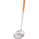 �cumoire grande taille en acier inoxydable 304 avec manche en bois, passoire pour wok 43 cm