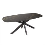 Edena - table � manger ovale en c�ramique noir et dor� pi�tement en acier noir