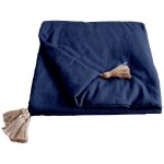 Edredon bout de lit en coton avec pompons 90 x 190 cm cocoon bleu marine