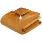 Edredon velours et pompons 80 x 180 cm jaune ocre Edredon velours et pompons 80 x 180 cm jaune ocre