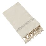L'effet papillon - fouta avec franges 100 x 200 cm ? 100% coton tiss teint ulysse ecru