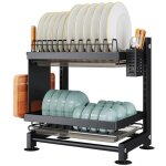 Egoutoire vaisselle cuisine 2 niveaux, egouttoir vaisselle inox avec porte - ustensiles et bac d'gouttement, ...