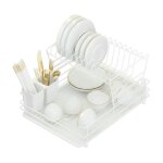 Egouttoir de cuisine modulable double niveau avec plateau - grande contenance - m�tal �pais blanc - livraison ...