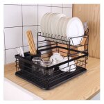 Egouttoir de cuisine modulable double niveau avec plateau - grande contenance - m�tal �pais noir - livraison ...