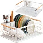 �gouttoir � vaisselle blanc sur pied pour �vier, vaisselle, couverts, m�tal