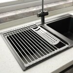 Jusch - egouttoir vaisselle inox cuisine schoir  rouleaux repliable et amovible en acier inoxydable ...