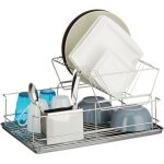 Egouttoir  vaisselle avec porte couverts en inox cuisine rcuprateur eau hxlxp: 23, 5 x 48 x 32 cm, ...