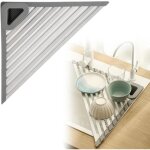gouttoir  vaisselle triangulaire pour vier, tapis d'gouttoir  vaisselle enroulable en acier inoxydable ...