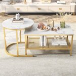 Eifson - lot de 2 tables basses gigognes , aspect marbre lisse, �tag�res ouvertes, table d'appoint rectangulai ...