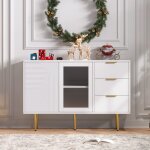 Buffet 120x38x79, 5 cm, avec 3 tiroirs, 2 portes vitres, poignes et pieds dors, en agglomr, pour ...