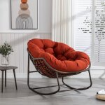 Eifson - fauteuil  bascule, chaise en rotin extra large en forme d'?uf avec coussin doux et pais, style ...