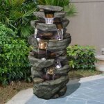 Fontaine de jardin 50x36x103 cm, fontaine d'extrieur en pierre haute , avec lumires led, fontaine et ...