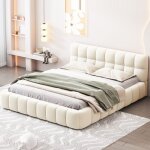 Eifson - lit 140x190 cm, avec dossier moelleux et cadre rembourr�, sommier � lattes, lin, convient aux ...
