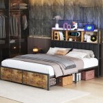 Eifson - lit 140x200 cm, 2 tiroirs en pied de lit, �clairage led, fonction de charge usb, cloisons ouvertes, ...