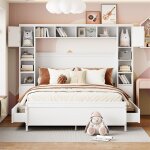 Eifson - lit 140x200cm, cadre de lit, avec 4 tiroirs et grand placard de rangement, lit double en bois ...