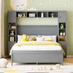 Eifson - lit 140x200cm, cadre de lit, avec 4 tiroirs et grand placard de rangement, lit double en bois ...