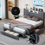 Eifson - lit 160x200 cm, lit adulte 160x200, lit double 160x200, avec 3 tiroirs, �clairage led, port ...