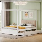 Eifson - lit double � tiroirs 140x200 cm, avec t�te de lit tapiss�e, quatre montants en bois, deux grands ...