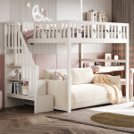 Eifson - lit mezzanine 140x200 cm, lit enfant, avec �chelle de rangement, garde - corps de s�curit�, ...