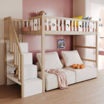 Eifson - lit mezzanine 90x200 cm, lit enfant, avec �chelle de rangement, garde - corps de s�curit�, sommier ...