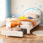 Eifson - lit simple 90x200 cm, lit enfant, avec �clairage led, 1 tiroir, t�te de lit p�tale, velours, ...