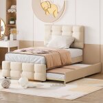 Eifson - lit simple rembourr� 90x200 cm, lit gigogne pour enfant, avec t�te de lit r�glable, rev�tement ...