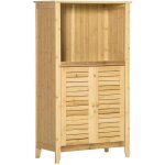 Meuble de salle de bain 50x25, 5x92 cm, avec 1 cloison ouverte, 2 portes de rangement, en bambou, design ...