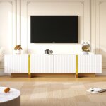 Eifson - meuble tv 190 cm - 3 portes de meuble, 2 tiroirs, blanc combin� avec du grain de bois naturel, ...