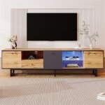 Eifson - meuble tv 190 cm, avec effet led, cloison vitr�e, charni�res amorties, avec trois portes, trois ...