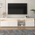 Eifson - meuble tv 180 cm, avec étagères ouvertes en verre et 3 portes, éclairage led dimmable, 180x35x45 ... Eifson - meuble tv 180 cm, avec étagères ouvertes en verre et 3 portes, éclairage led dimmable, 180x35x45 ...