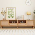 Eifson - meuble tv en rotin tressé 200 cm avec deux tiroirs et doubles portes, pieds en bois massif, ... Eifson - meuble tv en rotin tressé 200 cm avec deux tiroirs et doubles portes, pieds en bois massif, ...