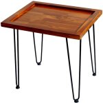 Eifson - table basse en acajou, plateau en bois massif d'acajou, motif feuilles, pieds en fer peint en ...