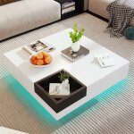 Table basse carre 72 cm, avec clairage led, avec coffre de rangement amovible, design color block, ...