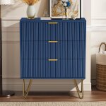 Eifson - table de chevet � trois niveaux 60 cm, d�cor ray� textur�, avec poign�es dor�es et pieds plaqu�s ...