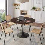 Eifson - table � manger ronde 120 cm, table a manger bois massif, plateau design � �pissure, pi�tement ...