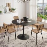 Eifson - table � manger ronde 120 cm, table a manger bois massif, plateau design � �pissure, pi�tement ...