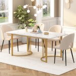 Eifson - table de salle � manger rectangulaire 140x80 cm, motif marbre moderne avec pieds r�glables, ...