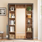 Eifson - vitrine 115x30x165 cm, avec miroir et porte - manteau, cloisons ouvertes, bac de rcupration, ...