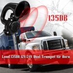 Klaxon voiture klaxon  air klaxon camion 12 / 24v puissant 130db corne klaxon compact air horn pour ...