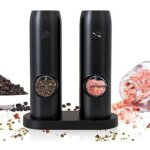 Electric salt and pepper mill, usb rechargeable pepper mill with stand, automatic grinder with adjustable ...