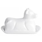 Elegant beurrier en forme de vache en porcelaine blanche avec couvercle