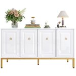 �l�gant buffet 140�80�40cm, sideboard moderne blanc, meuble de rangement brillant avec poign�es et pieds ...
