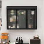 El�ment haut de cuisine - armoire murale verre 3 portes avec arc - noir - meuble cuisine - salon - salle ...