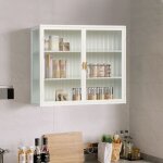 Elément haut de cuisine, meuble de cuisine avec3 niveaux d'espace de stockage et 2 vitrée portes, 70x23x59cm, ... Elément haut de cuisine, meuble de cuisine avec3 niveaux d'espace de stockage et 2 vitrée portes, 70x23x59cm, ...