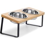Elevated cat bowls for food and water 15� tilted raised stainless steel cat food bowl with bamboo stand ...
